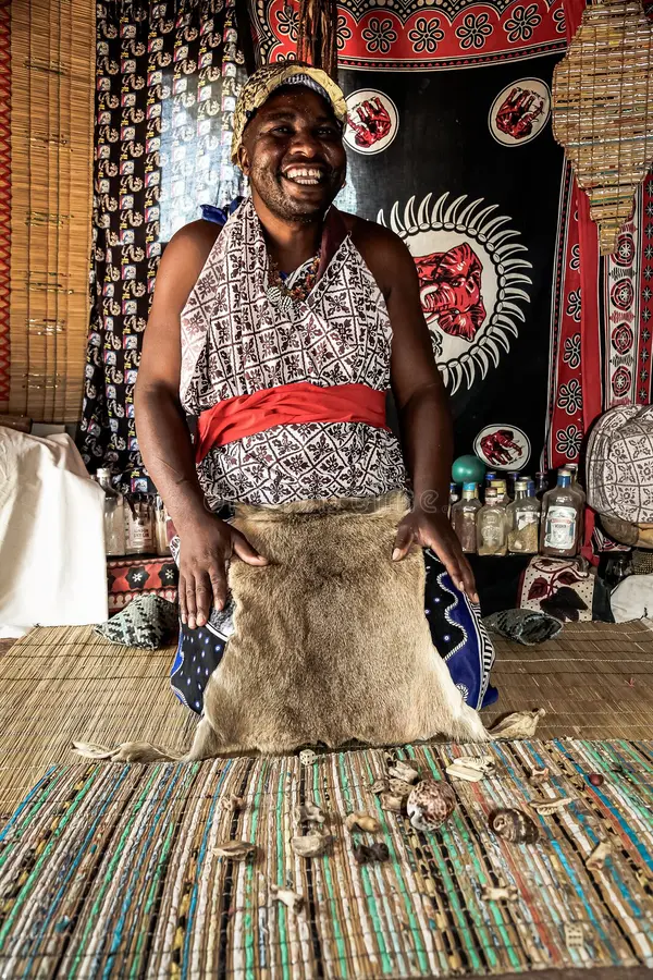 sabi south africa may african male traditional healer known as sangoma witch doctor performing spiritual reading 200803617